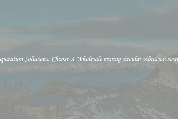 Separation Solutions: Choose A Wholesale mining circular vibration screen