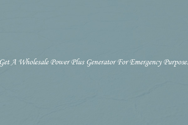 Get A Wholesale Power Plus Generator For Emergency Purposes